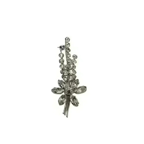 Vintage Clear Rhinestone Brooch Austria Long Stem Flower Spray Tall Layers - Picture 3 of 14